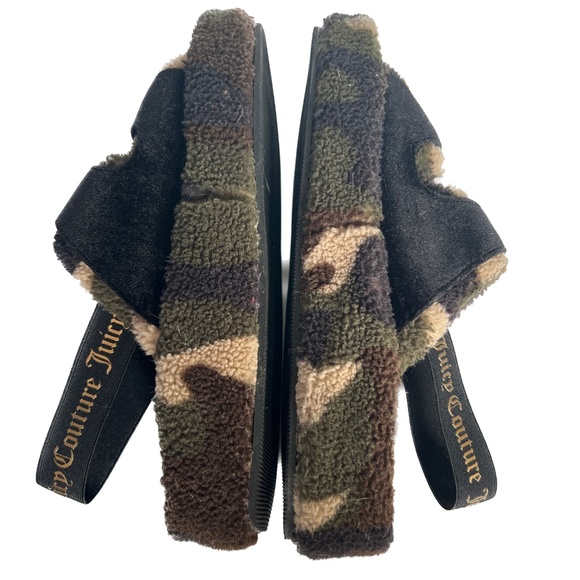Juicy Couture Griffin Slide Sandals Black Velvet Camo Green Ankle Strap Size 10 - Picture 7 of 10